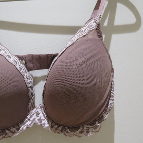 NATORI Feathers Plunge Lace T Shirt Bra in Grape Lilac Purple Mesh - Size 36DD - Picture 3 of 11